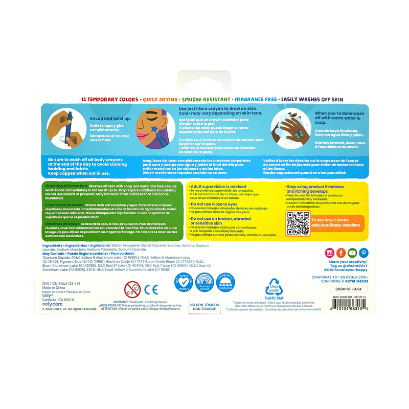 Ooly Body Doodlers Set of 12 Face & Body Crayons Stationary Art and craft for kids 6yrs+