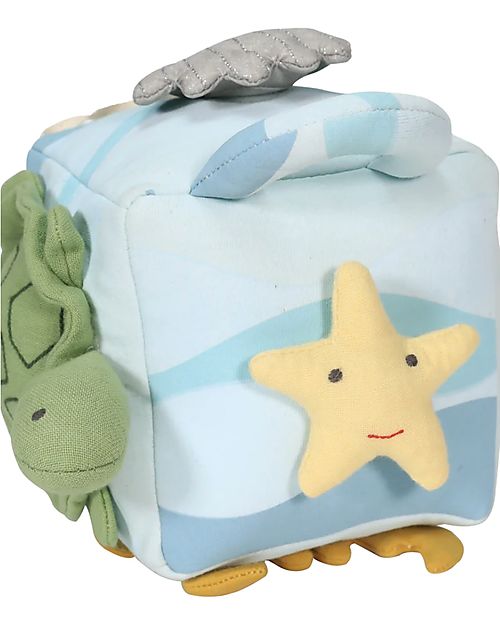 Tikiri Ocean Organic Soft Fabric Activity Cube 14cm Baby Sensory Cognitive Developmental Toys for Baby 0m+