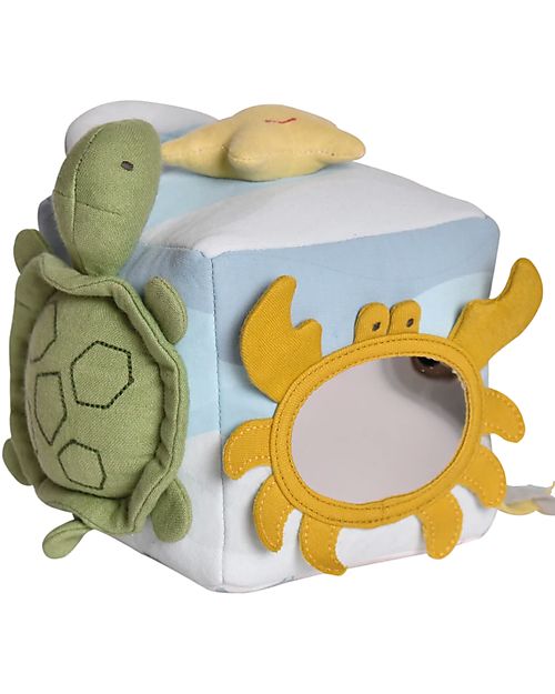 Tikiri Ocean Organic Soft Fabric Activity Cube 14cm Baby Sensory Cognitive Developmental Toys for Baby 0m+