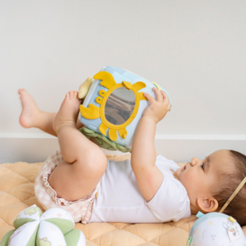 Tikiri Ocean Organic Soft Fabric Activity Cube 14cm Baby Sensory Cognitive Developmental Toys for Baby 0m+