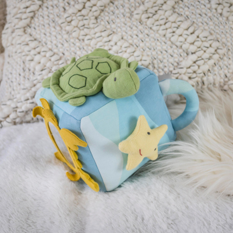 Tikiri Ocean Organic Soft Fabric Activity Cube 14cm Baby Sensory Cognitive Developmental Toys for Baby 0m+