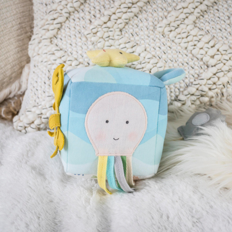 Tikiri Ocean Organic Soft Fabric Activity Cube 14cm Baby Sensory Cognitive Developmental Toys for Baby 0m+