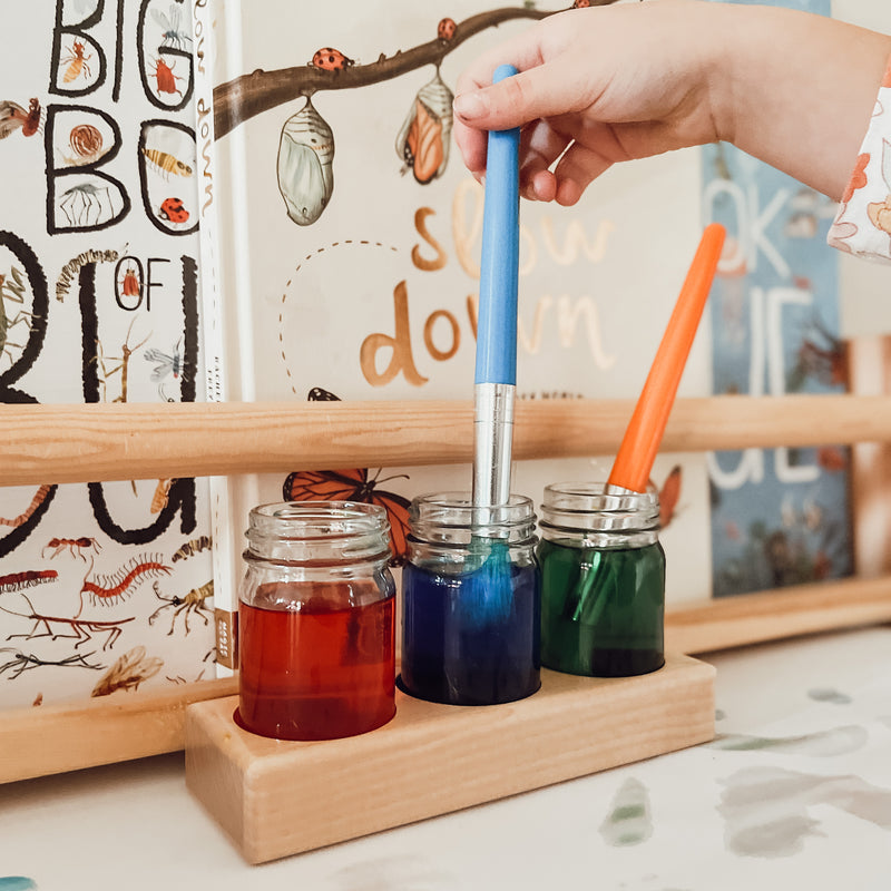 Sedulus Artisan Wooden Paint Jar Holder with Glass Jars Stationary Art and craft for kids 3yrs+