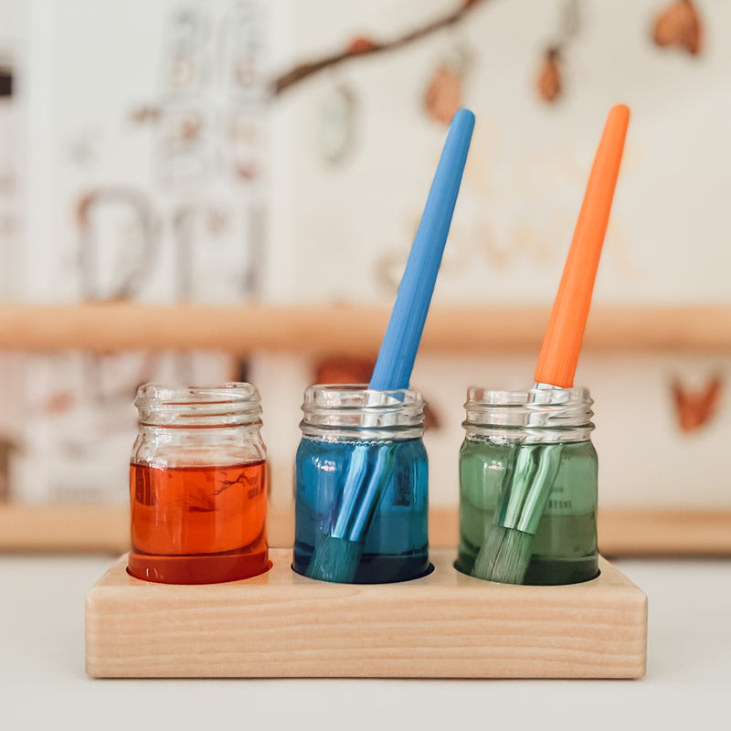 Sedulus Artisan Wooden Paint Jar Holder with Glass Jars Stationary Art and craft for kids 3yrs+
