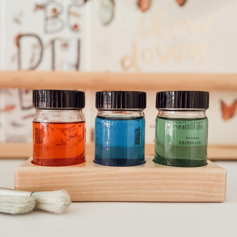 Sedulus Artisan Wooden Paint Jar Holder with Glass Jars Stationary Art and craft for kids 3yrs+