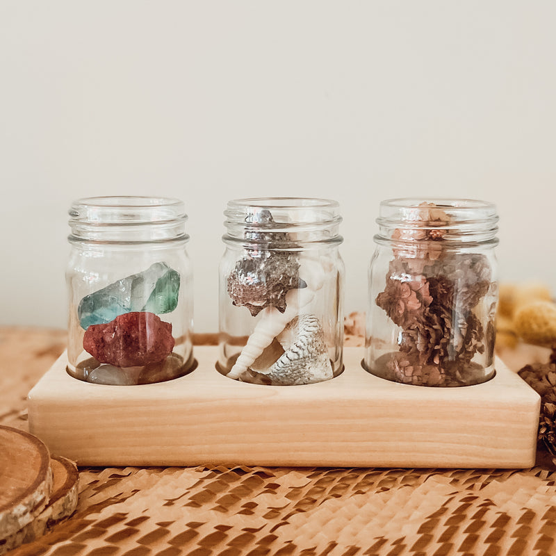 Sedulus Artisan Wooden Paint Jar Holder with Glass Jars Stationary Art and craft for kids 3yrs+