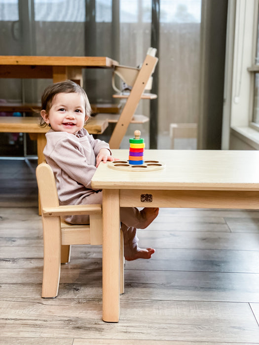 Montessori Furniture My First TABLE SET (10 - 30 mth) Armchair Beechwood - Table 80 x 60 x 40(H)cm, Chair 21cm(H)