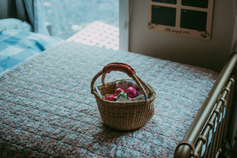 Medium Round Bolga Basket with Leather Handle Natural 26-30cm