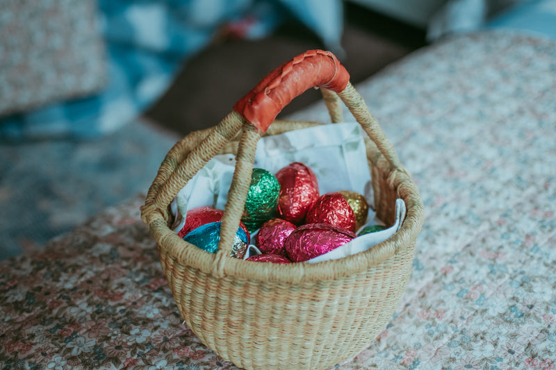 Medium Round Bolga Basket with Leather Handle Natural 26-30cm
