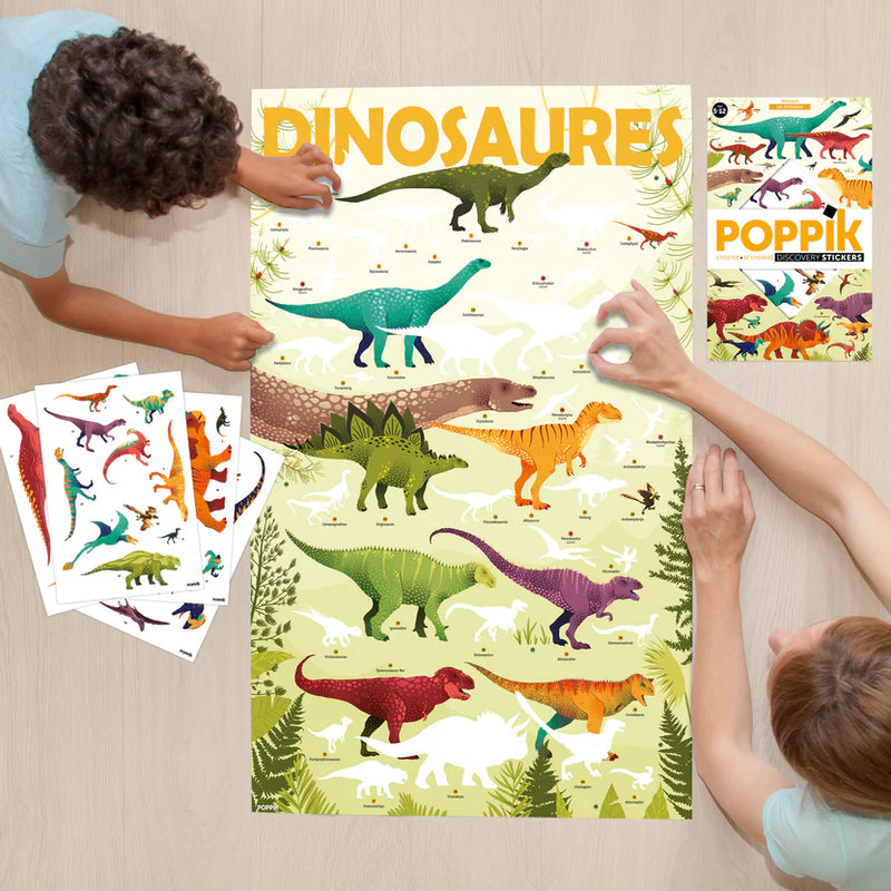Dinosaurs Educational Poster and Stickers by Poppik Dinosaur Stationary Art and craft for kids Room Decors Dinosaur and Dragon Theme 5yrs+