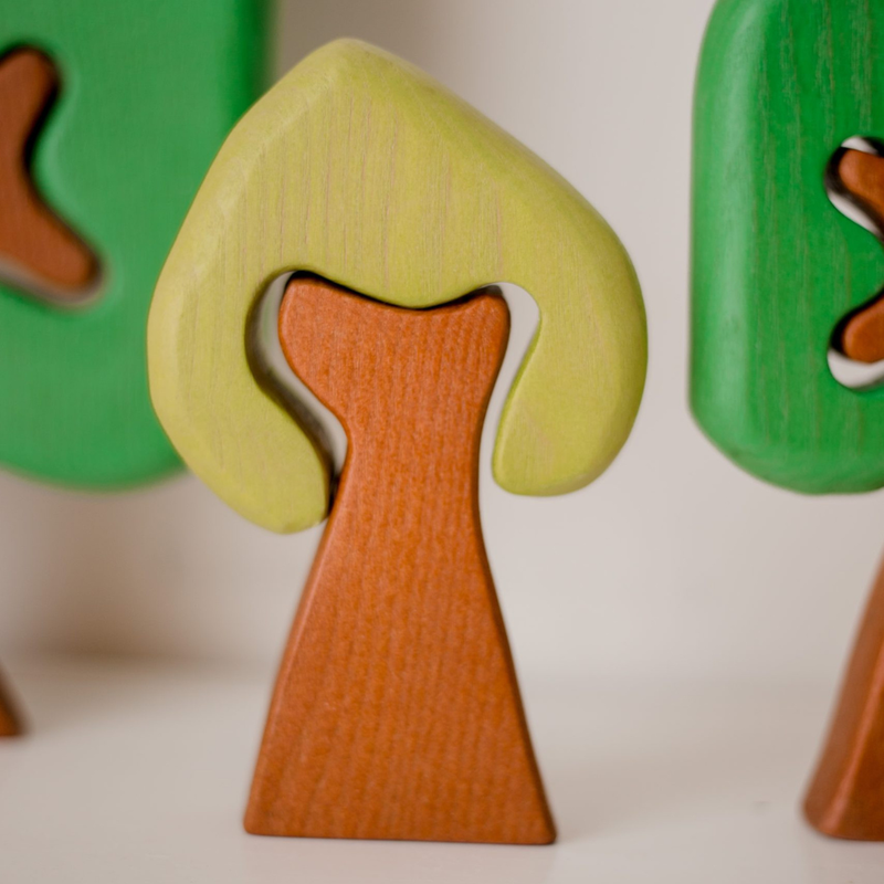 Qtoys Coloured Wooden Trees Set of 3 Pretend & Imaginative Play wooden Toys 2yrs+