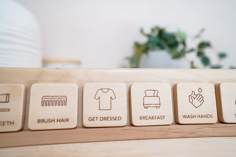 Second Scout Wooden ROUTINE Planner Helper Wooden Magnetic Tiles Developmental for Toddlers Gift Idea Best Seller 3yrs+