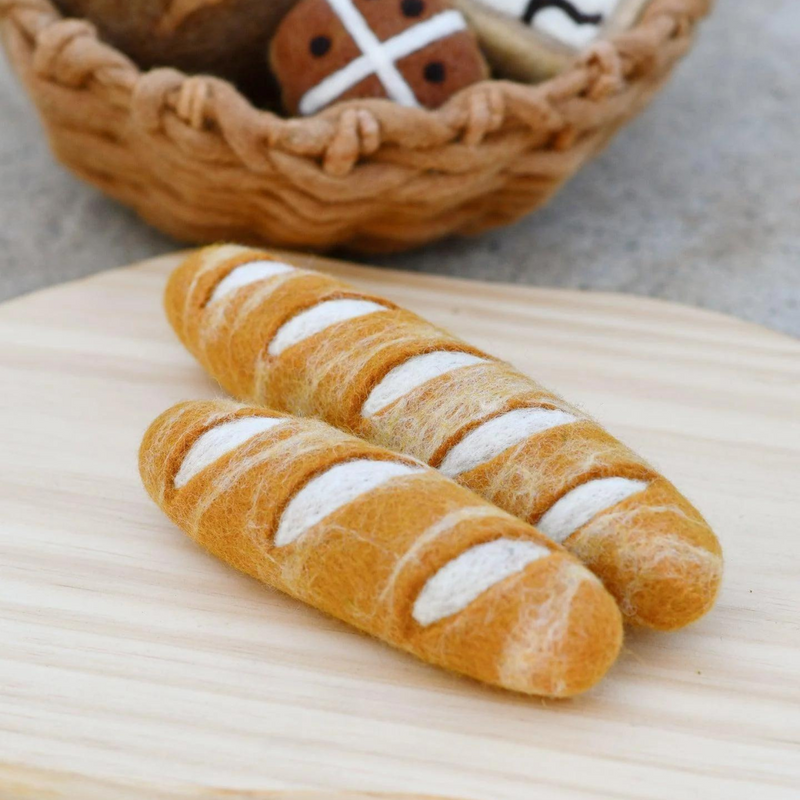 Tara Treasures Felt Baguettes Bread Set of 2 Pretend and Imaginative Play Kitchen Accessories Best Seller 3yrs+