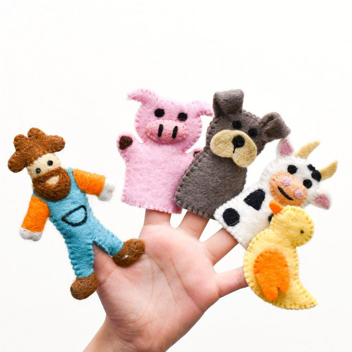 Tara Treasures Felt Old MacDonald Farm Animals Finger Puppet Set
