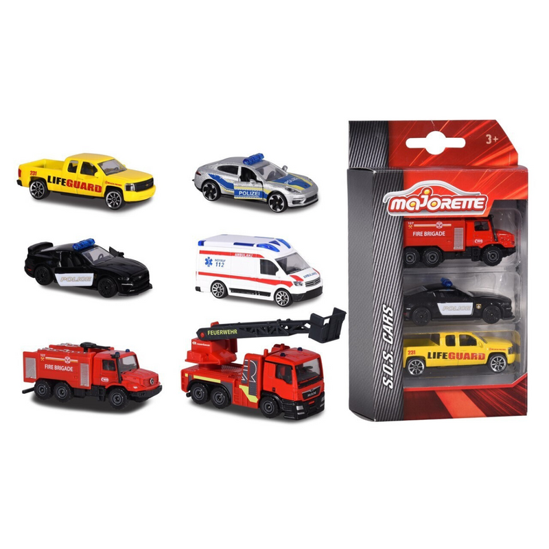 Majorette Emergency Vehicles SOS 3pc Assorted Travel Toy Car Best Seller Most Loved in Store 3yrs+