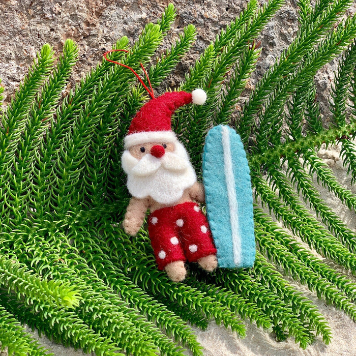 Pashom Christmas Tree Decor Felt Santa With Surfboard - Red Shorts