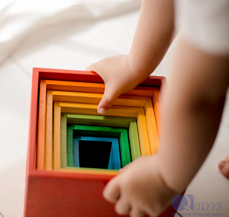 Qtoys Nesting Boxes in Rainbow color Solid Extra Large Developmental Toys for Toddlers 18m+