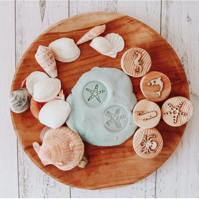 Wooden Sea Creatures Stamps Handmade by Beadiebug Playdough Sand Toys Art and Craft for Kids Retired 3yrs+