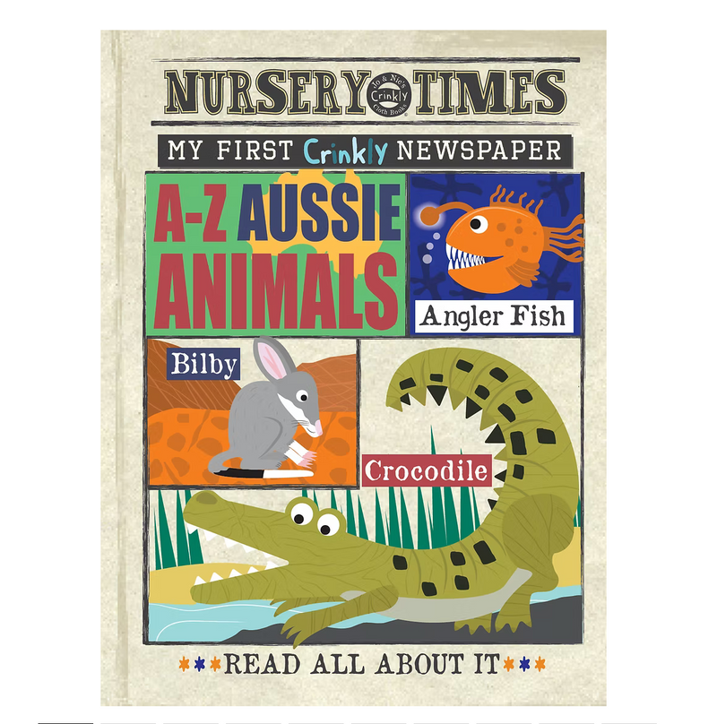 Nursery Times Crinkly Newspaper A-Z Aussie Animals by Jo & Nic's Crinkly Cloth Book Australian Theme 3m+