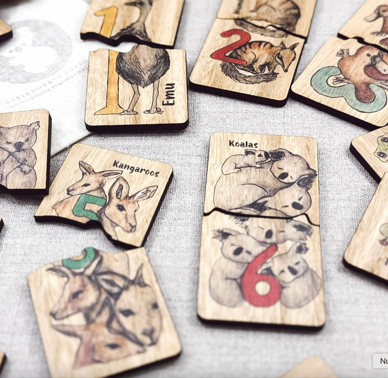 Australian Animal Numbers Game 1-10 Matching Puzzle by Buttonworks  Early Maths Wooden Puzzle Australian Theme 3yrs+