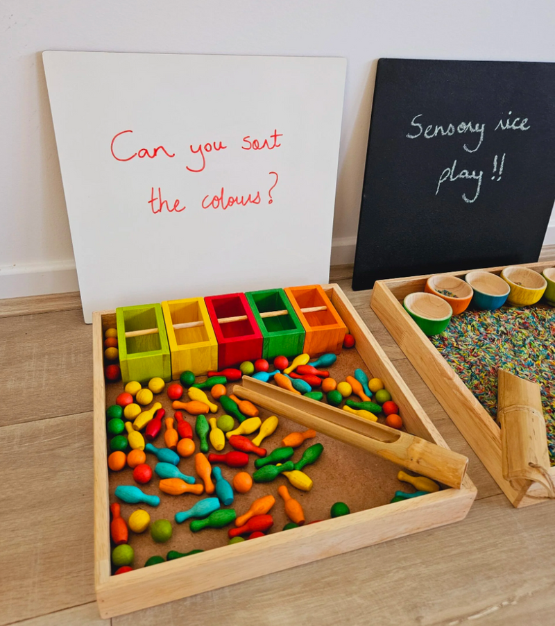 Qtoys Montessori Sand Tray Nature Play Tools and Toys Developmental Toys for Preschoolers 3yrs+