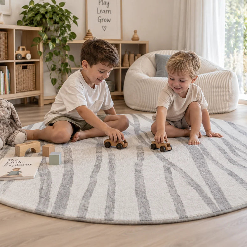 Little Wiwa Play Mat Silver Tide Cirkular Diameter 200cm Kids Play Rug Room Decor