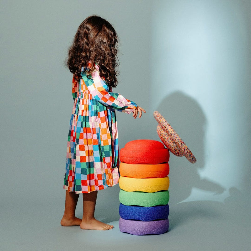 Stapelstein Stepping Stones Rainbow Original 6 + 1 UFO Super Confetti Board Set Gross Motor Toys for Toddlers Gifts Idea Best Seller 12m+ (Furniture Shipping)