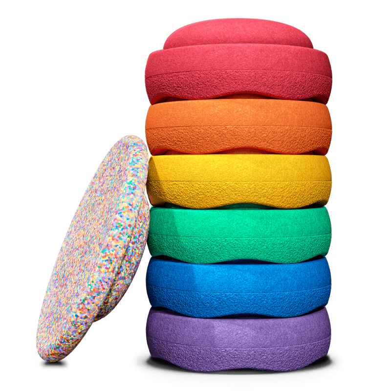 Stapelstein Stepping Stones Rainbow Original 6 + 1 UFO Super Confetti Board Set Gross Motor Toys for Toddlers Gifts Idea Best Seller 12m+ (Furniture Shipping)