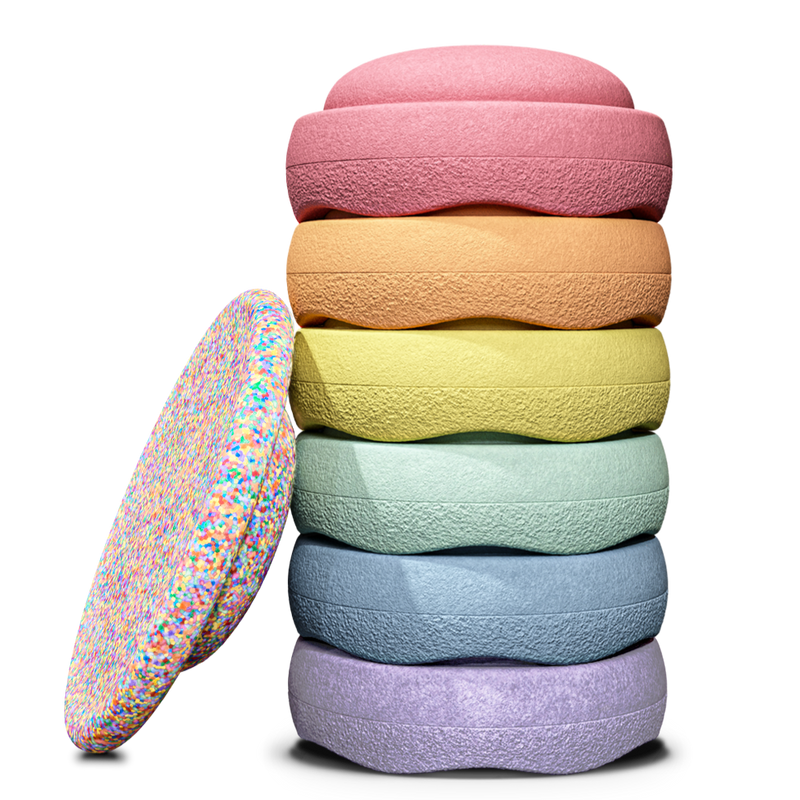 Stapelstein Stepping Stones Pastel Original 6 + 1 UFO Super Confetti Board Original Set Developmental Toys for Toddlers Gifts Idea Best Seller 12m+ (Furniture Shipping)