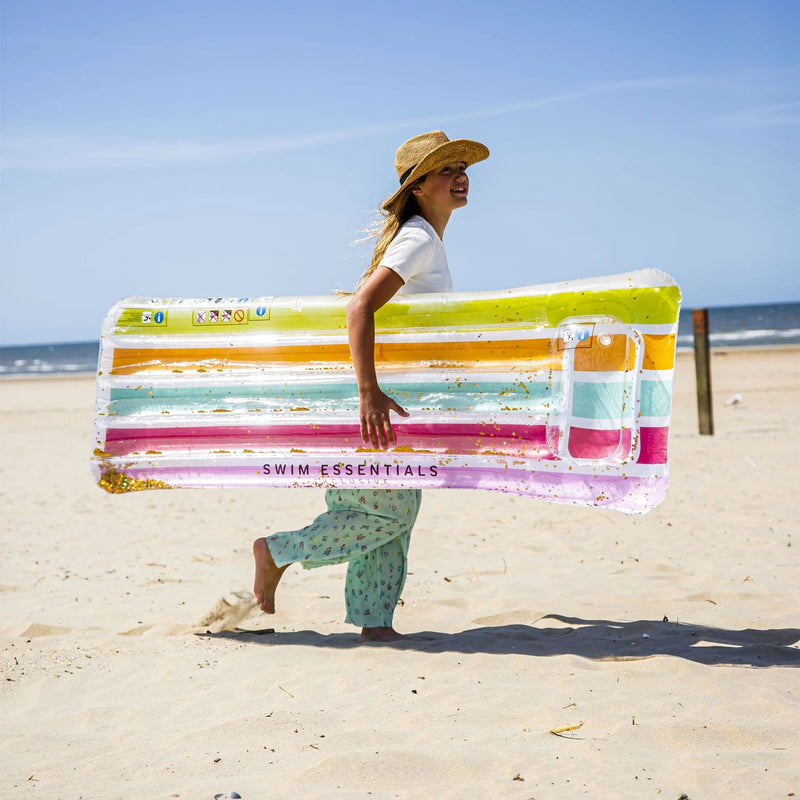 Swim Essentials Inflatable Lie On Beach Pool Floater Bed Colour Rush Rainbow 177cm Outdoor Activities for 6yrs+