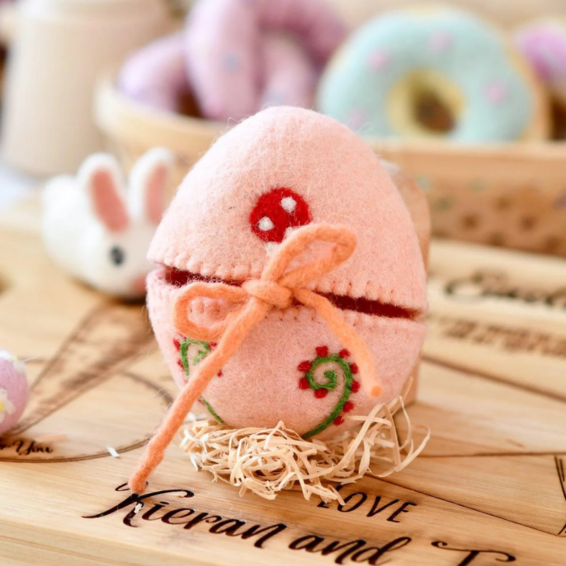 Tara Treasures Felt Egg Cover Peach Colour with Mushroom Motif Children's Easter Gift 3yrs+