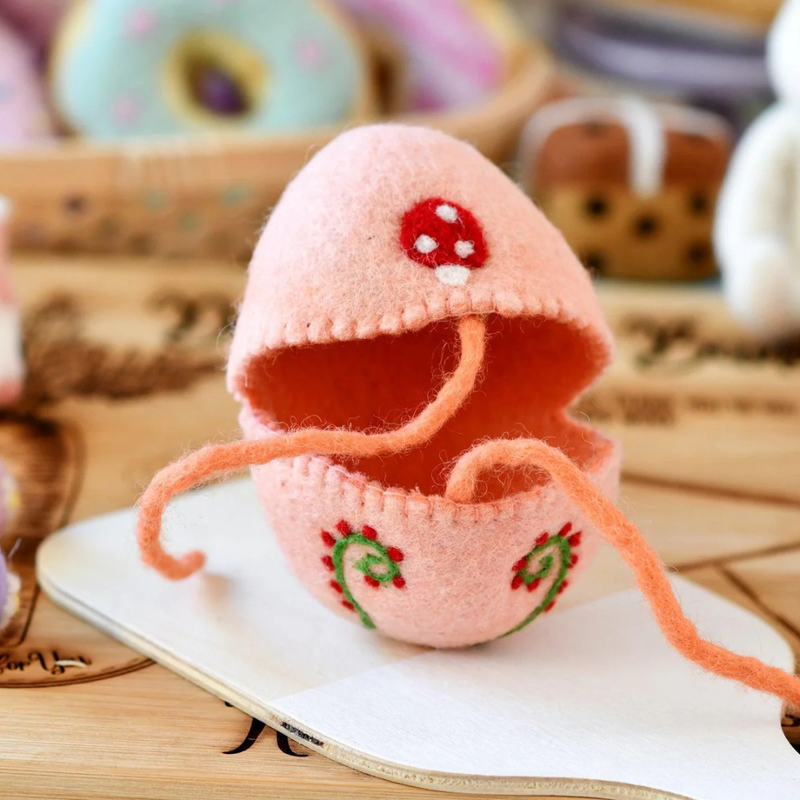 Tara Treasures Felt Egg Cover Peach Colour with Mushroom Motif Children's Easter Gift 3yrs+