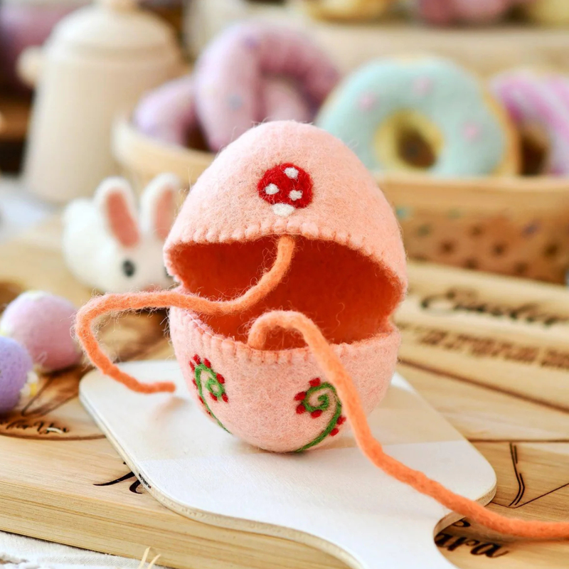 Tara Treasures Felt Egg Cover Peach Colour with Mushroom Motif Children's Easter Gift 3yrs+