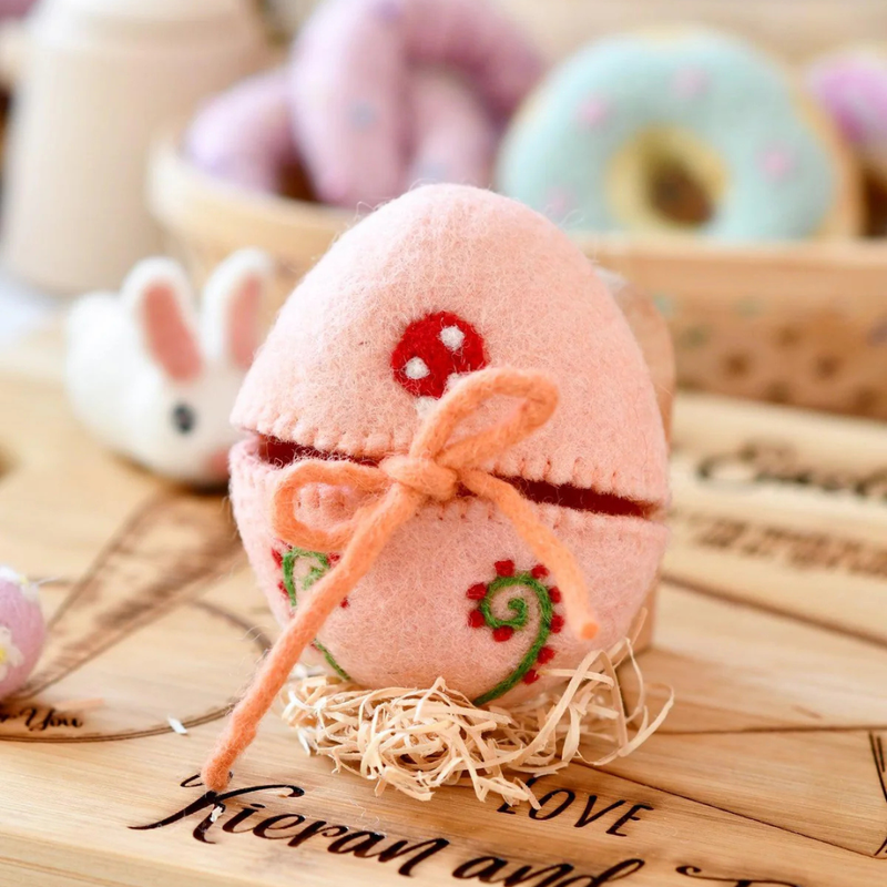 Tara Treasures Felt Egg Cover Peach Colour with Mushroom Motif Children's Easter Gift 3yrs+