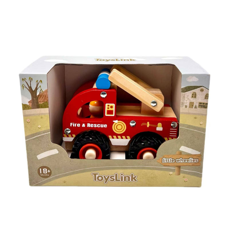ToysLink Wooden Fire Engine Truck Toy Car Baby Toddler Toys Gifting Idea for 18m+