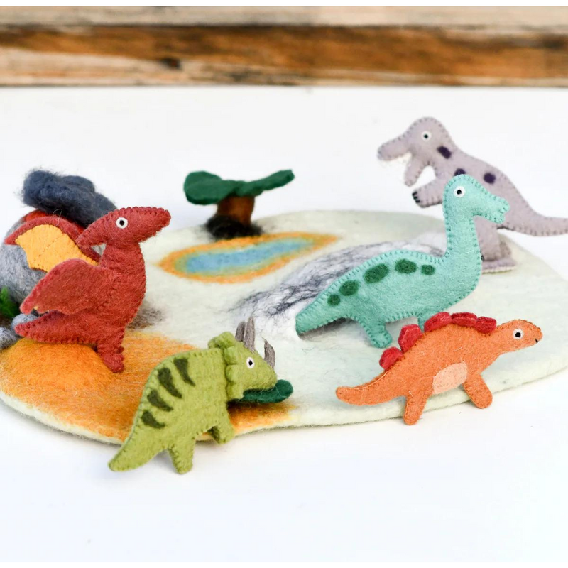 Tara Treasures Felt Dinosaur Finger Puppet Set of 5 Pretend & Imaginative Play Dinosaur Toy Best Seller Dinosaur and Dragon Theme 3yrs+