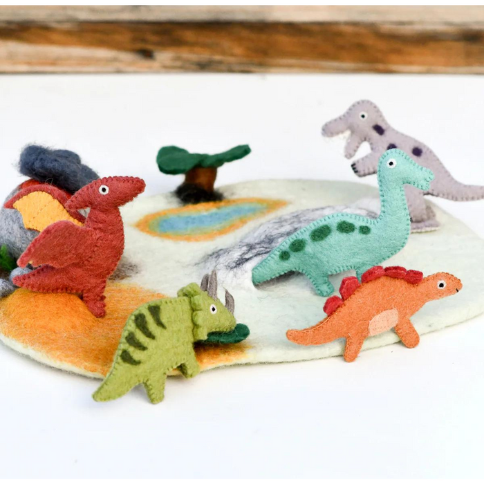 Tara Treasures Felt Dinosaur Finger Puppet Set of 5 Pretend & Imaginative Play Dinosaur Toy