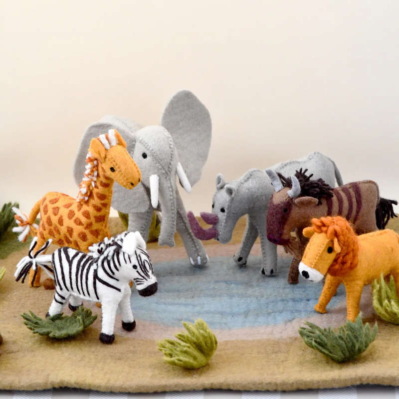 Tara Treasures Felt Safari Animal Toys Set of 6 Pretend & Imaginative Play Felt Animals 3yrs+