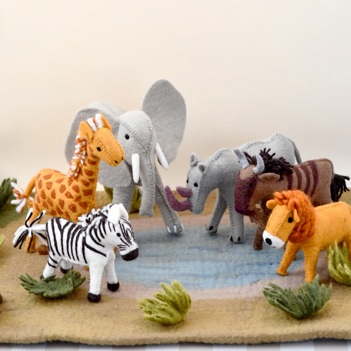 Tara Treasures Felt Safari Animal Toys Set of 6 Pretend Imaginative Play