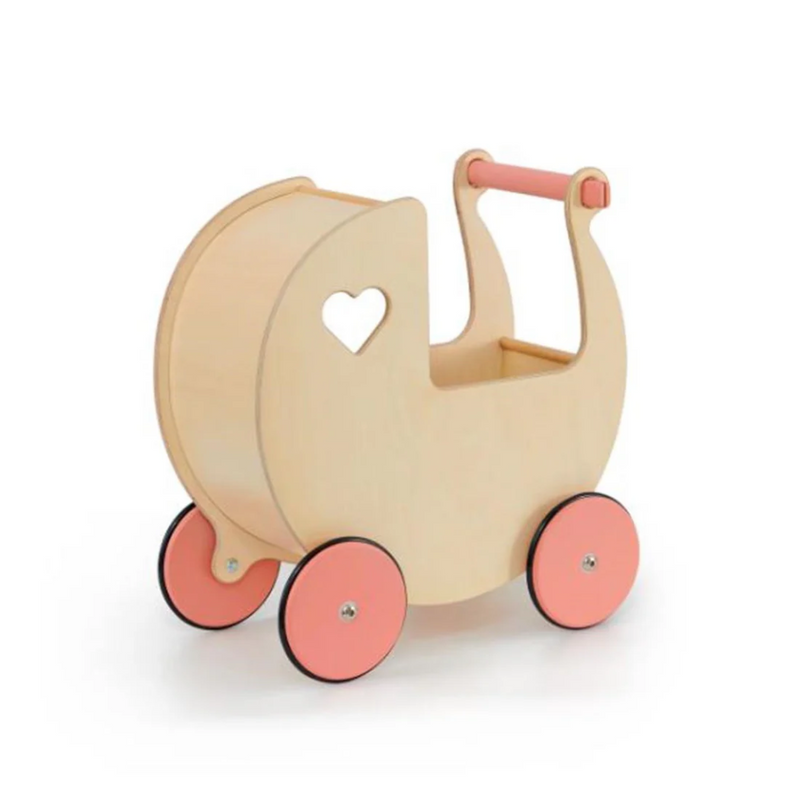 Moover Toys Classic Doll Pram Natural and Pink Natural Wood Coral Toddler Toys 18m+ (Bulky Shipping)