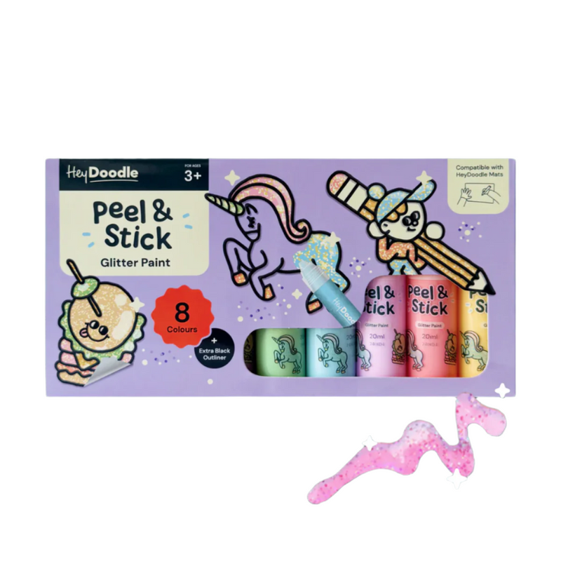 Hey Doodle Peel and Stick Glitter Paint 8 Colours Art and Craft for Kids 3yrs+