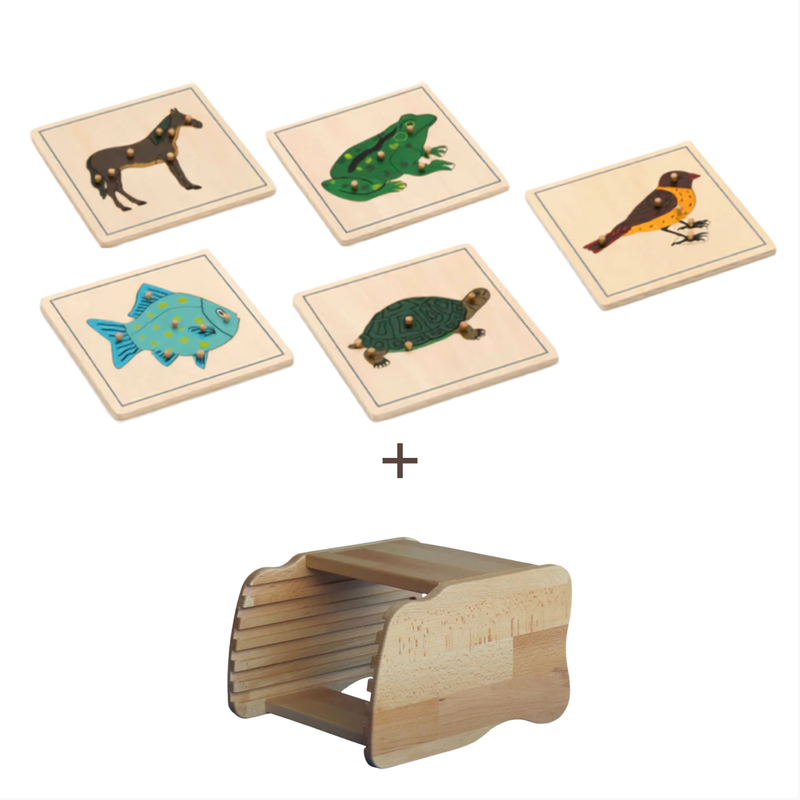 Montessori 5 Animals Wooden Puzzle with Storage Set