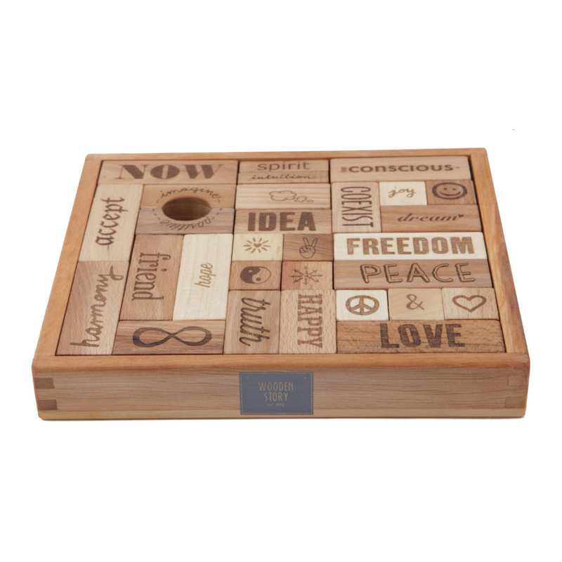 Wooden Story Peace and Love Wooden Affirmation Blocks 29pcs Mindfulness Toy 3yrs+