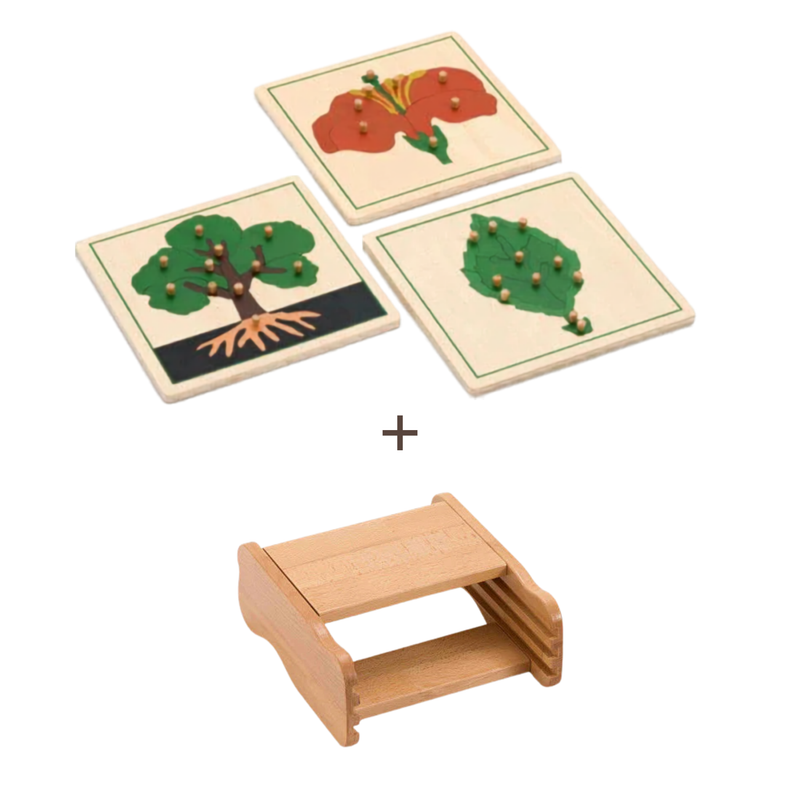Montessori 3 Plant Wooden Puzzles with Storage Set