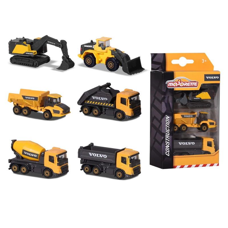 Majorette Volvo Construction Vehicles 3pc Set Assorted Metal Travel Toys Car Gift Idea for 3yrs+