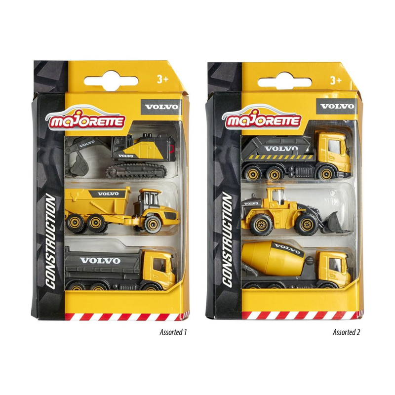 Majorette Volvo Construction Vehicles 3pc Set Assorted Metal Travel Toys Car Gift Idea for 3yrs+