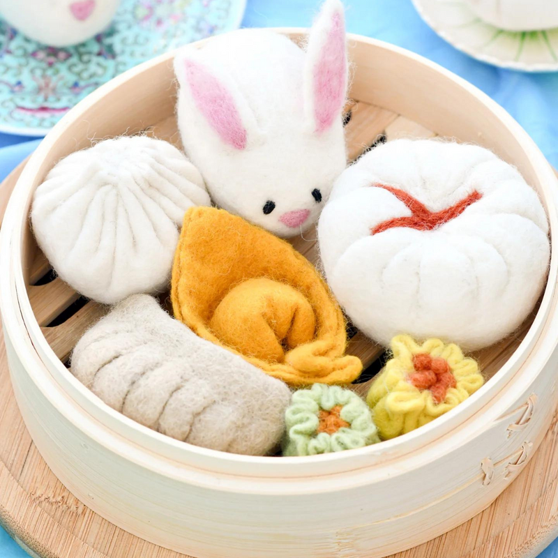 Tara Treasures Felt Dim Sum Yum Cha Set of 7 Pretend and Imaginative Play Kitchen Accessories 3yrs+