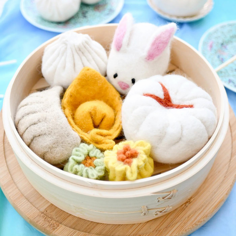 Tara Treasures Felt Dim Sum Yum Cha Set of 7 Pretend and Imaginative Play Kitchen Accessories 3yrs+