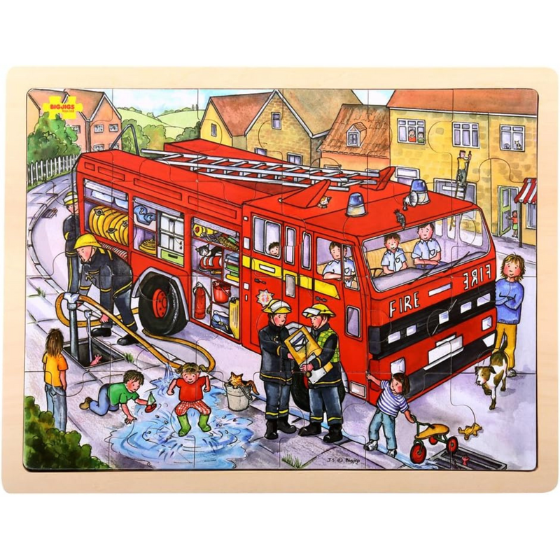 Bigjigs Large Jigsaw Puzzle Fire Engine 24pcs Cognitive Developmental Toys for Toddlers 3yrs+