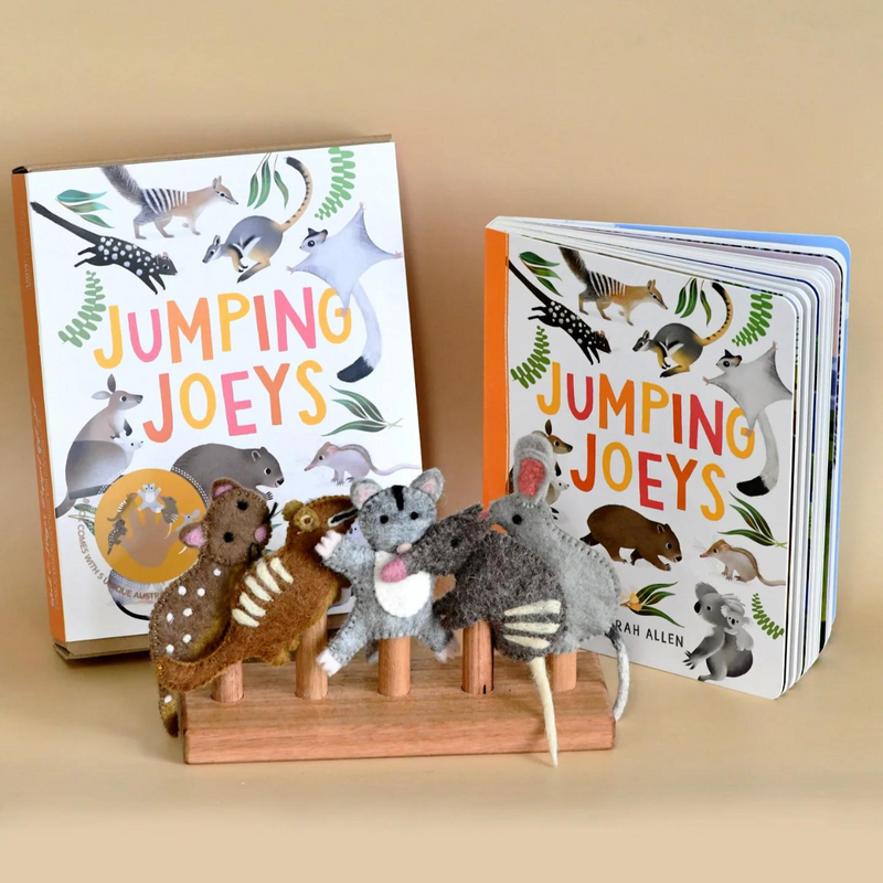 Tara Treasures Felt Jumping Joeys Finger Puppet and Kids Book Set Felt Animals Pretend and Imaginative Play Best Seller 3yrs+